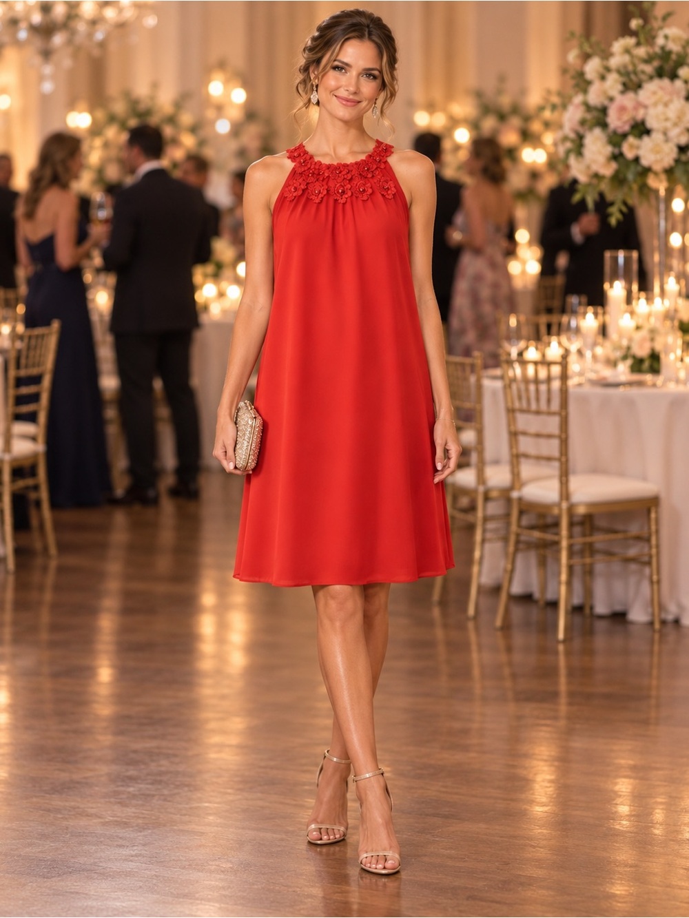 BADGLEY MISCHKA Red Chiffon Shift Dress